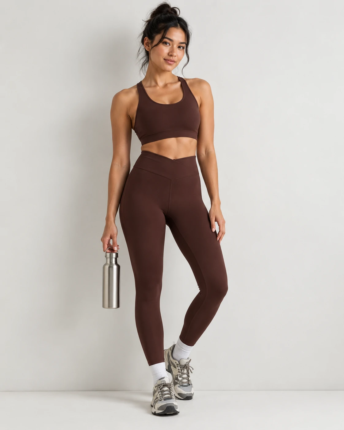 Custom women's brown sports bra and leggings training activewear set
