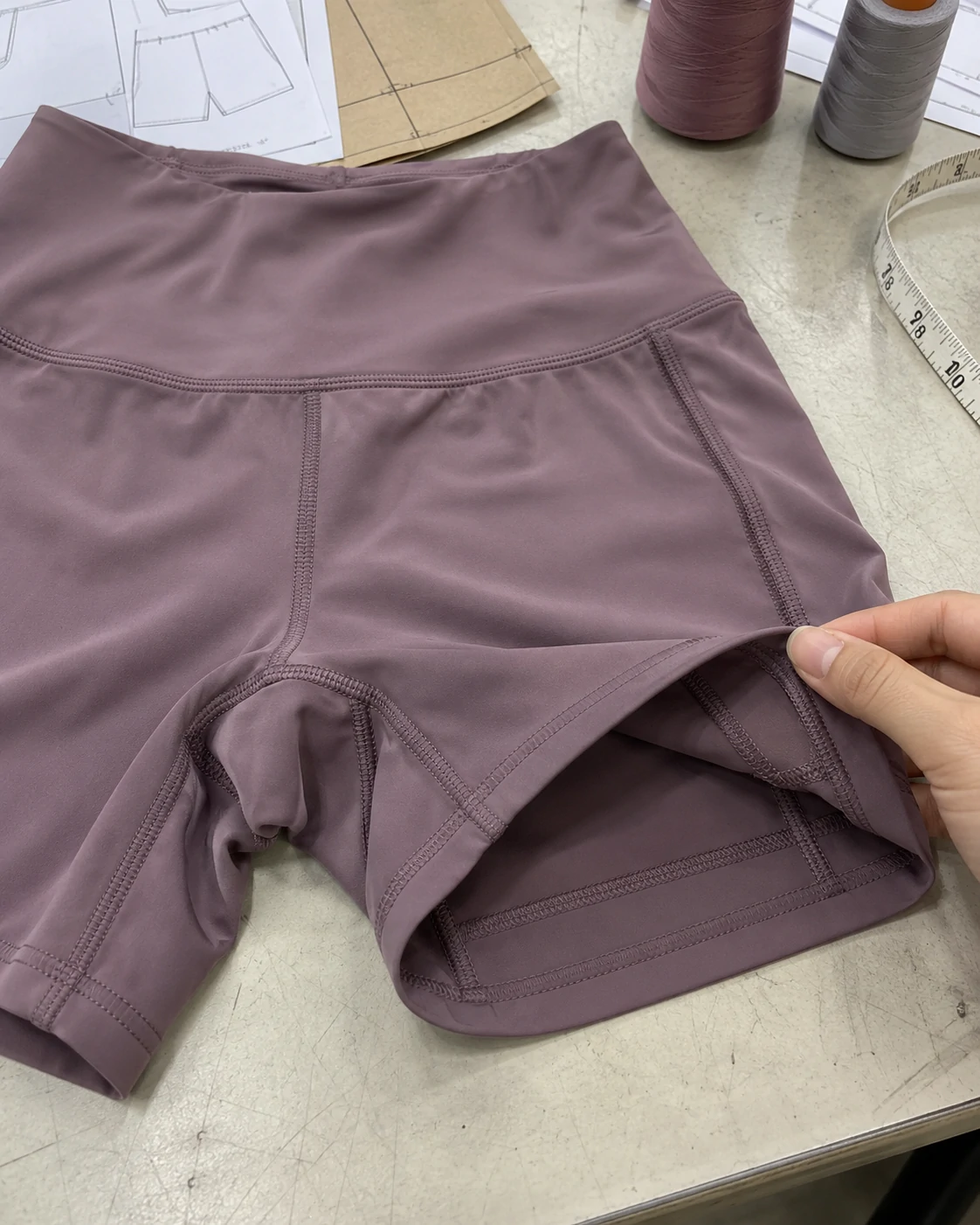 Women's activewear shorts seam pocket and leg opening details