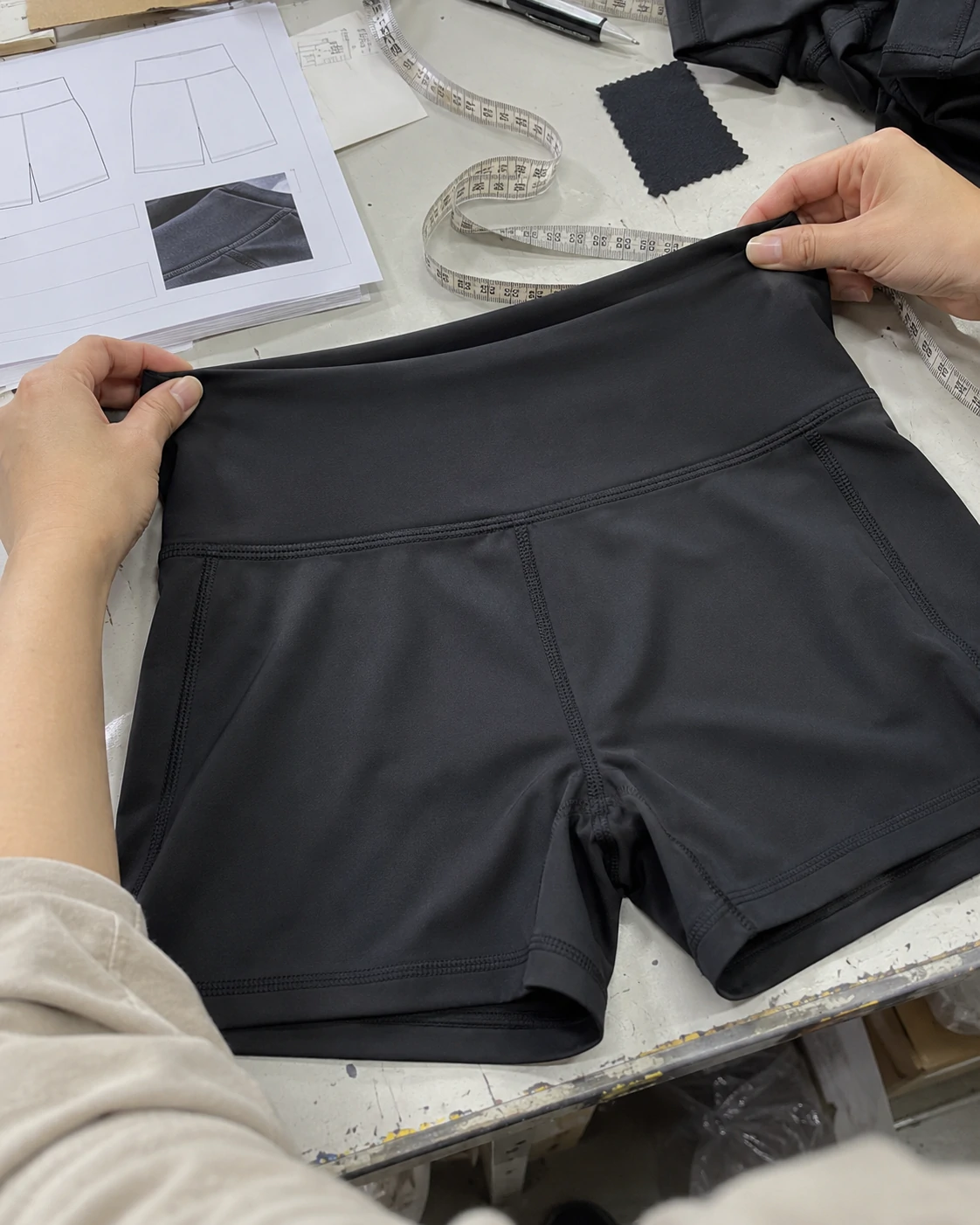 Custom activewear shorts waistband and construction development