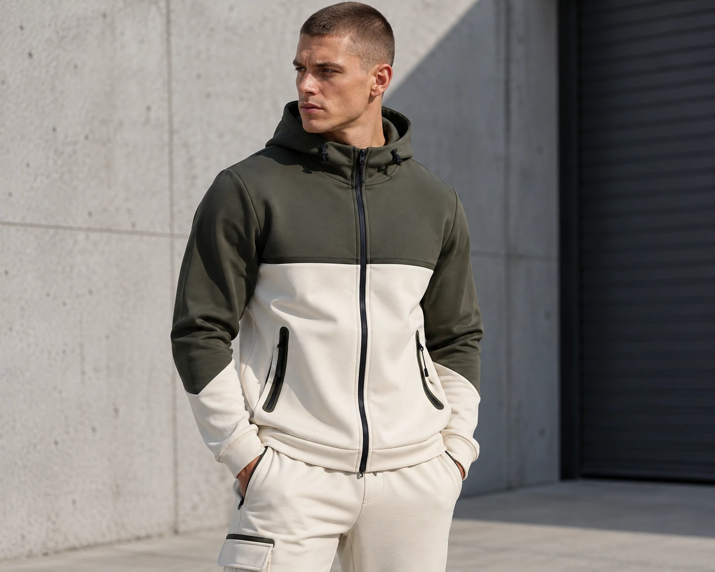 Custom men's technical training jacket with panel construction