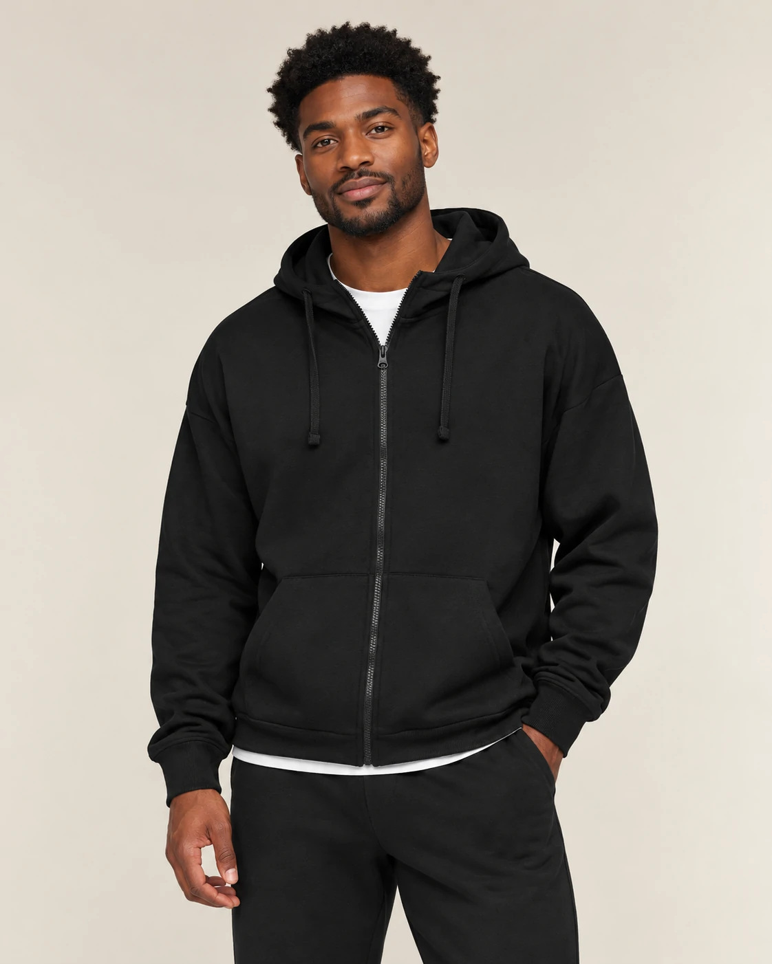 Custom men's full zip training hoodie with front zipper